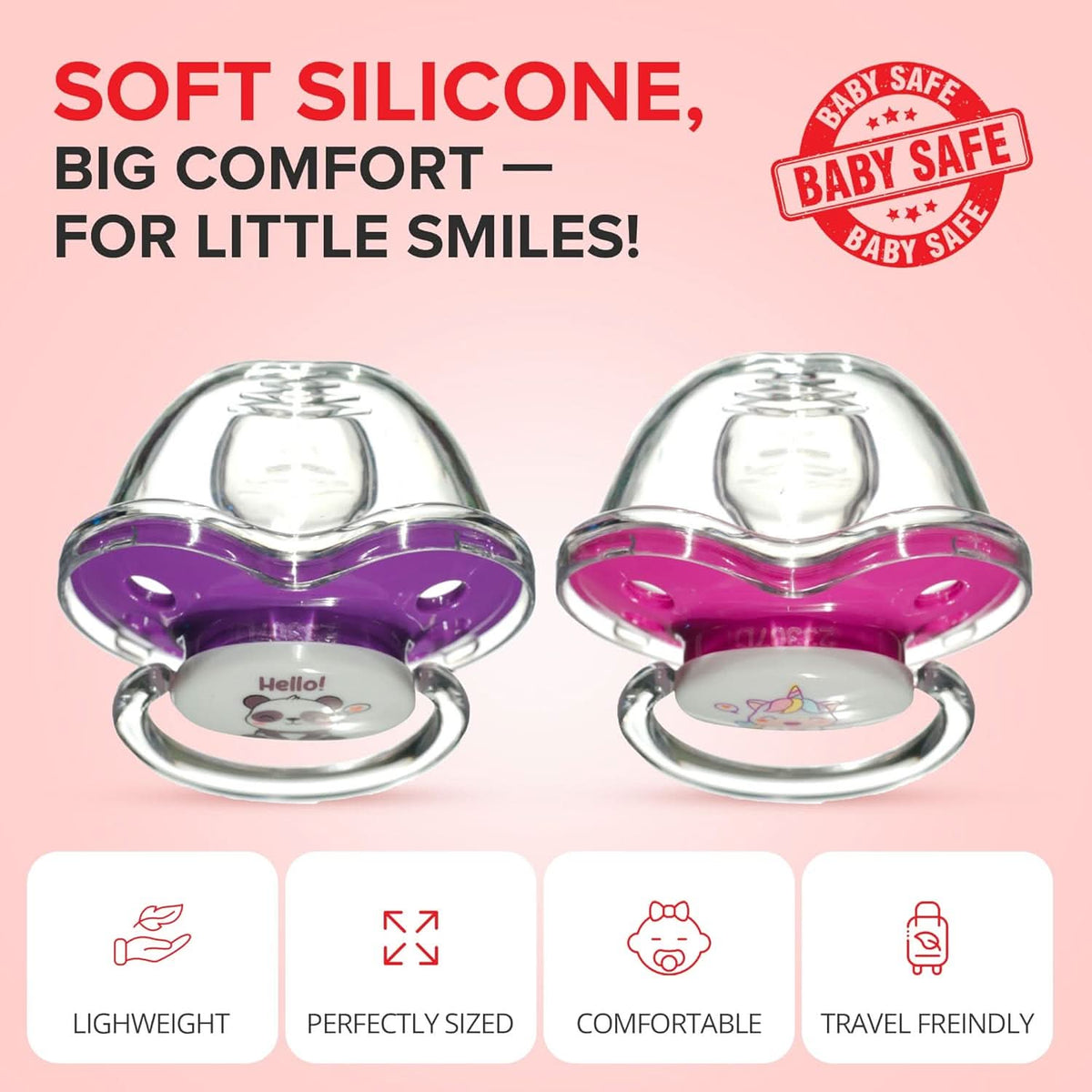 Binky Orthodontic Pacifier With Snap On Cover - Wild and Cuddly Series  - Unicorn & Panda