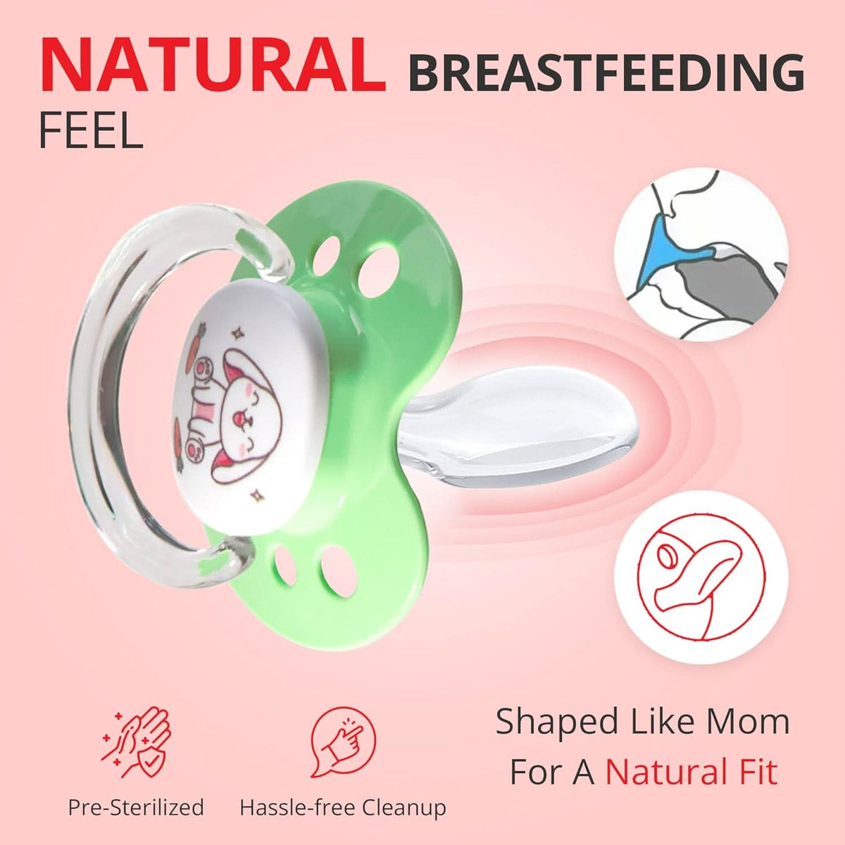 Binky Orthodontic Pacifier Set with Snap On Cover - Wild and Cuddly Series  - Rabbit and Lion