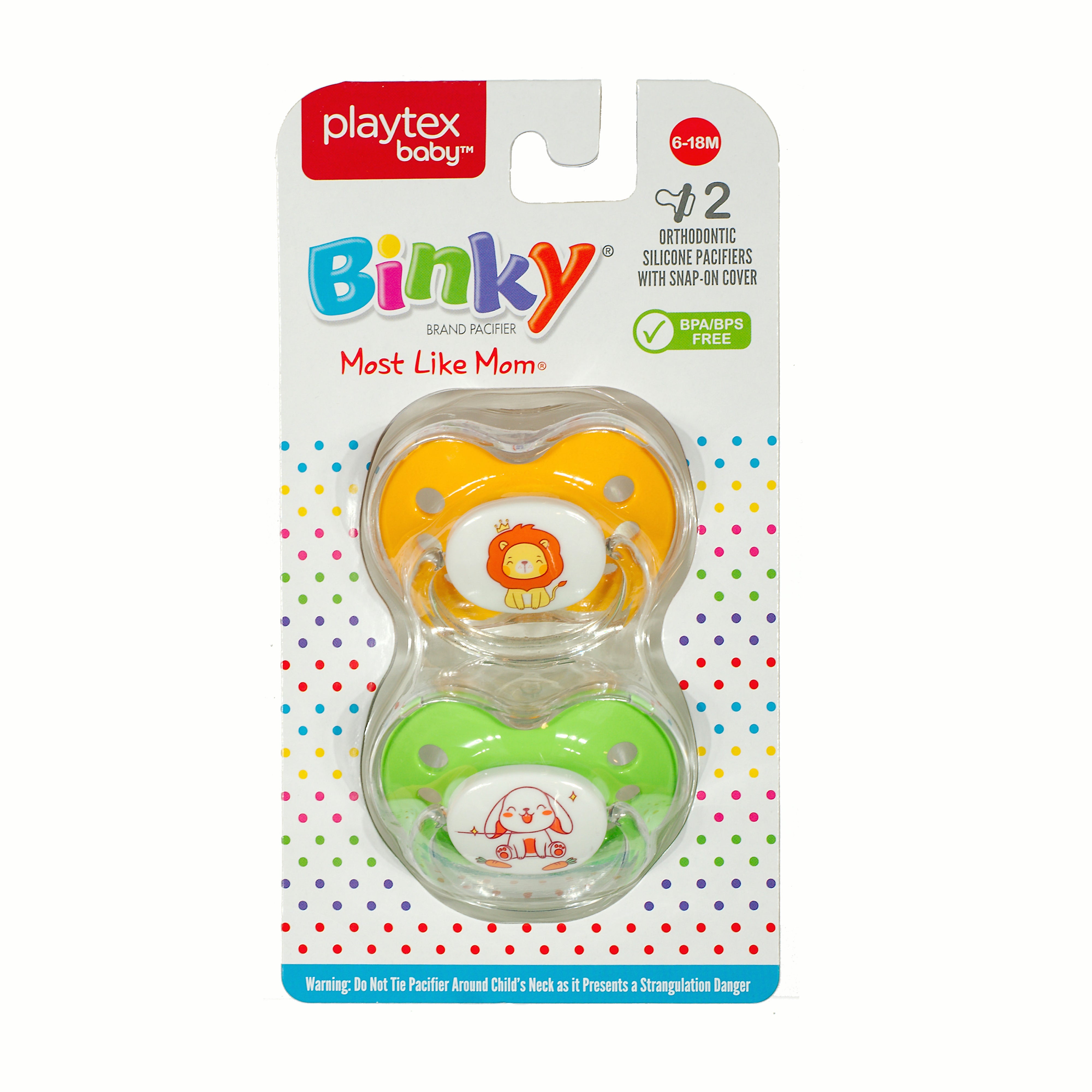 Binky Orthodontic Pacifier Set with Snap On Cover - Wild and Cuddly Series  - Rabbit and Lion