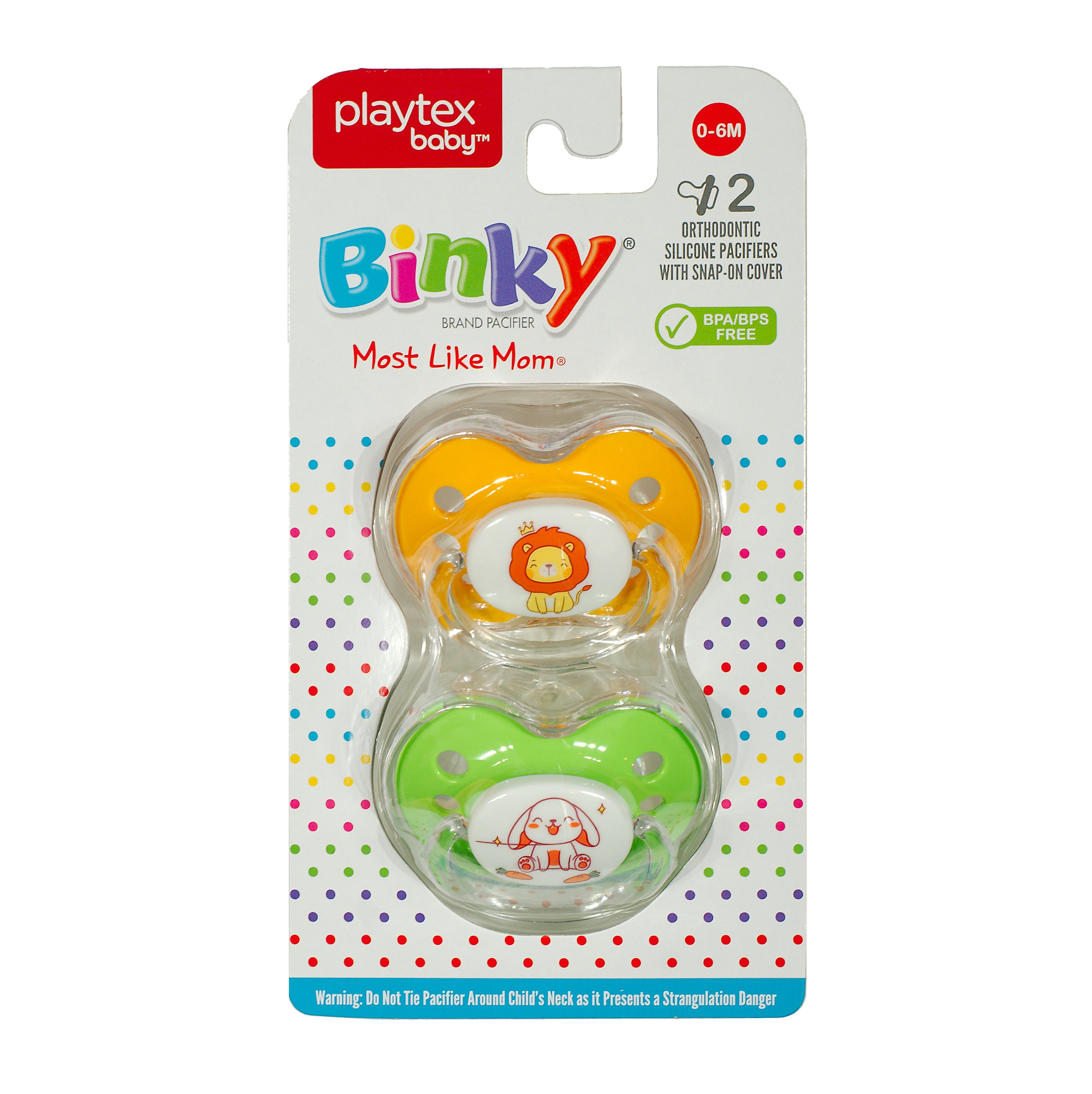 Binky Orthodontic Pacifier Set with Snap On Cover - Wild and Cuddly Series  - Rabbit and Lion