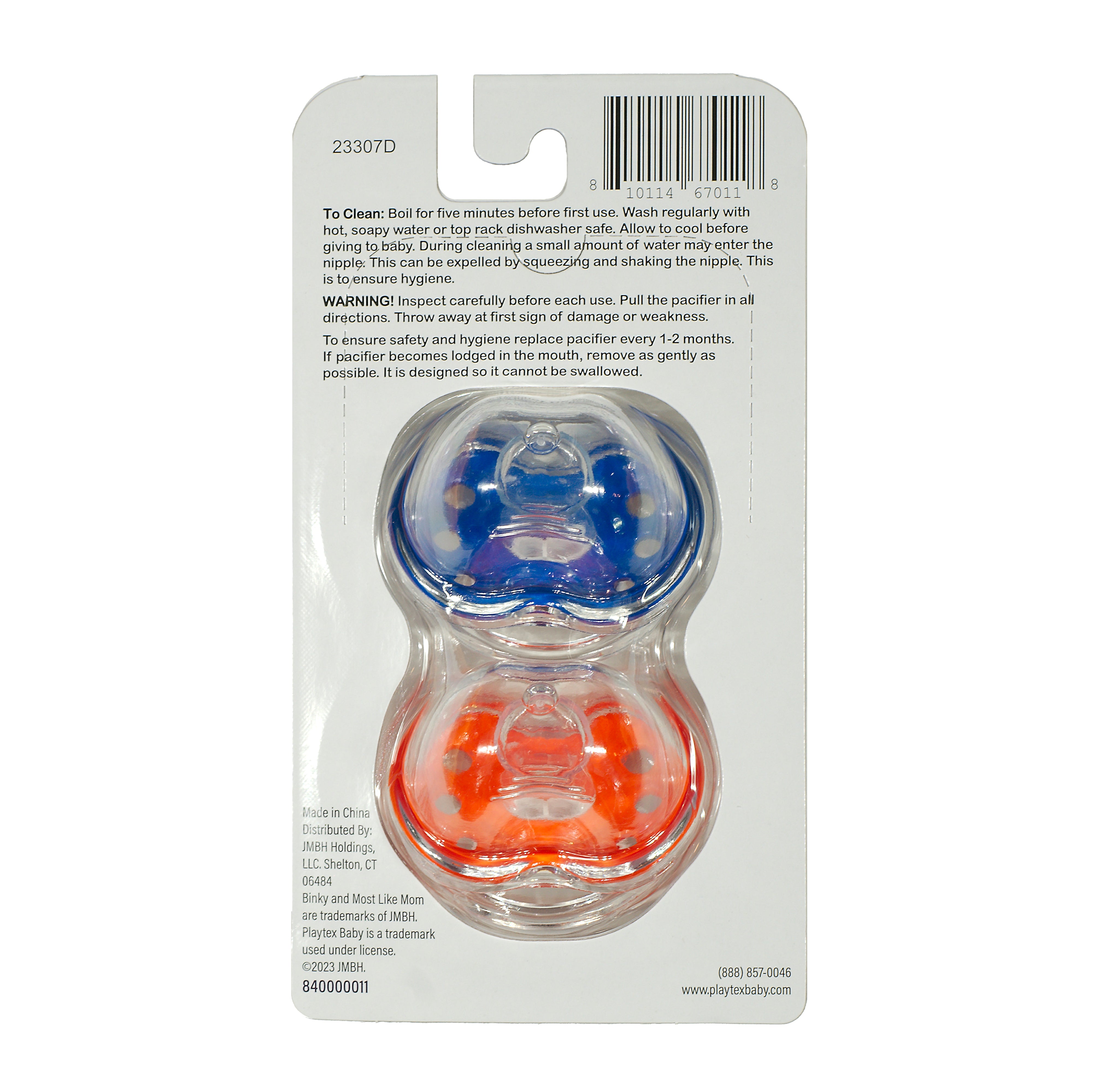 Binky® Orthodontic Pacifier With Snap On Cover - Wild and Cuddly Series  - Elephant and Tiger