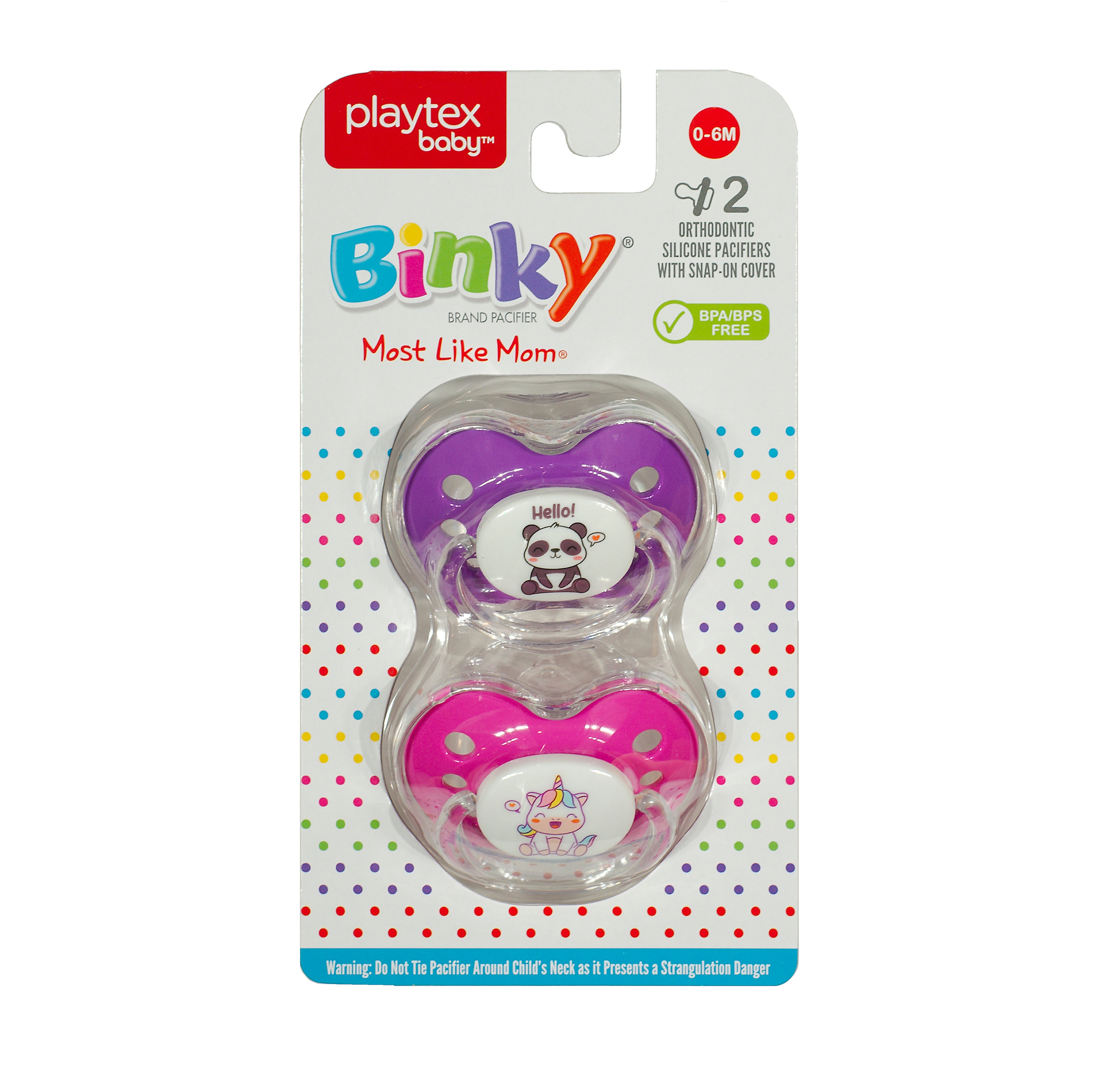 Binky® Orthodontic Pacifier With Snap On Cover - Wild and Cuddly Series  - Unicorn & Panda