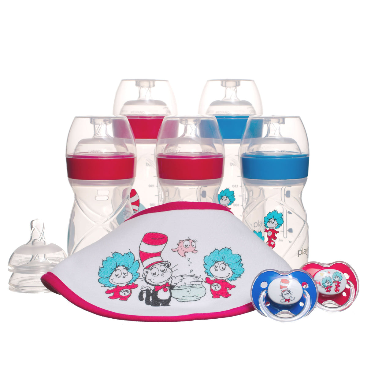 Playtex Dr. Seuss Baby Shower Gift Set – Anti-Colic Nurser Bottles, Pacifiers, Bib & Liners