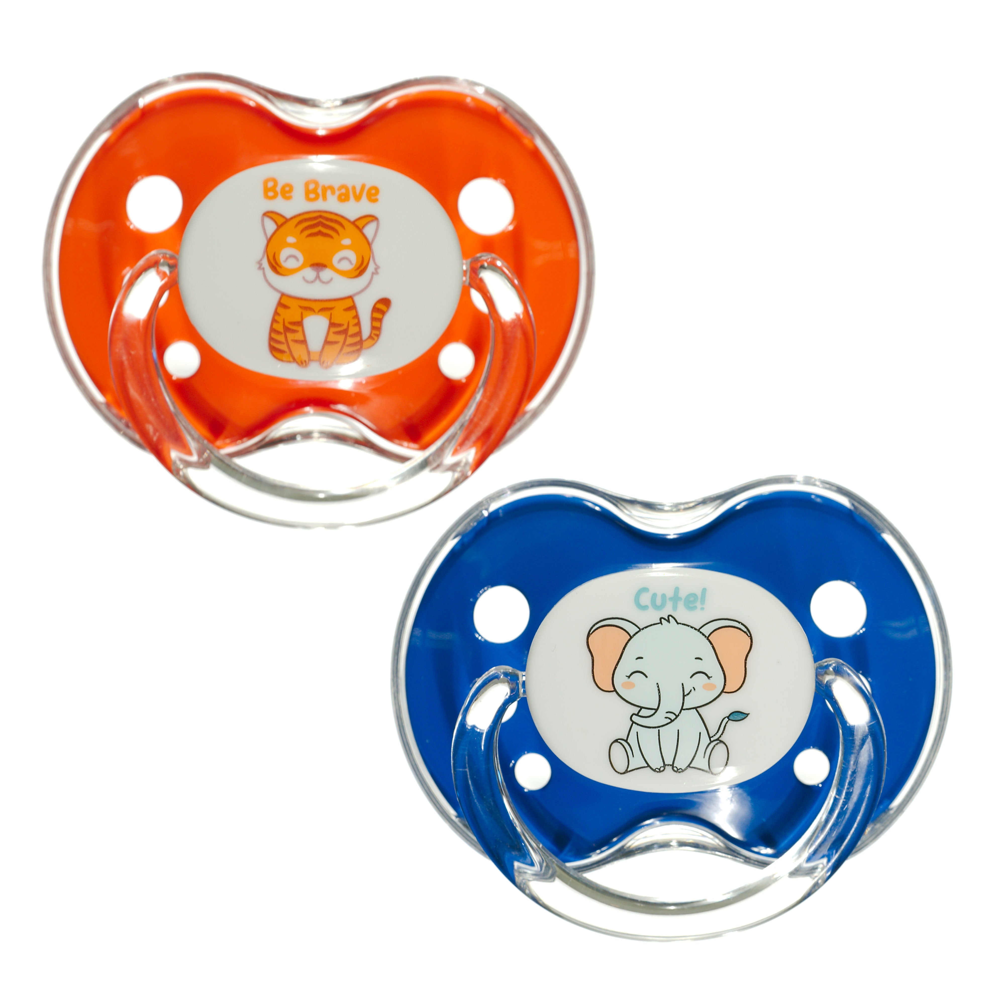 Binky® Orthodontic Pacifier With Snap On Cover - Wild and Cuddly Series  - Elephant and Tiger