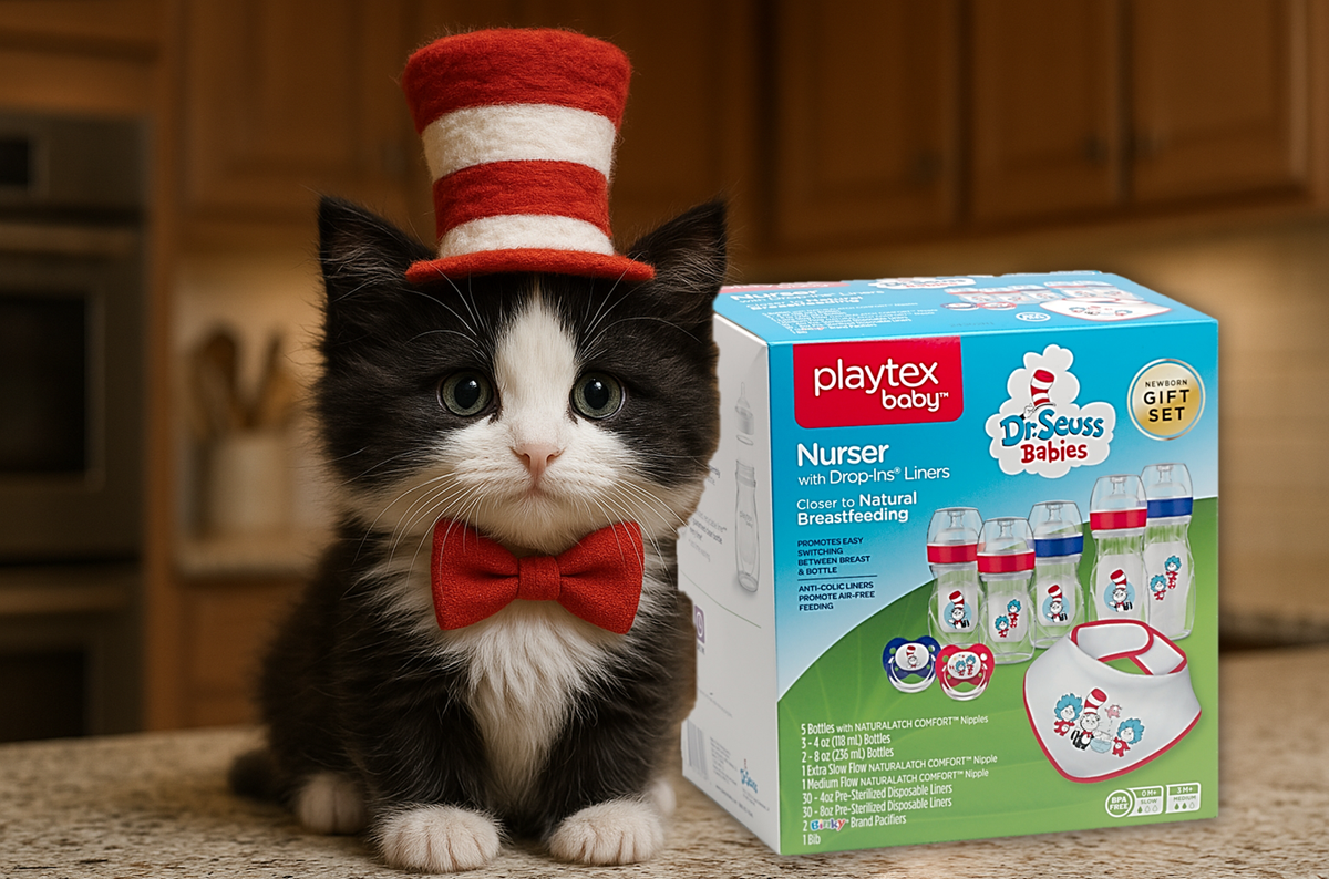 Playtex Dr. Seuss Baby Shower Gift Set – Anti-Colic Nurser Bottles, Pacifiers, Bib & Liners