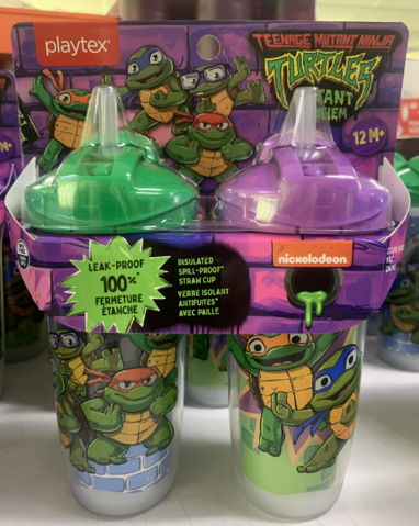 Playtex Baby Stage 3 Teenage Mutant Ninja Turtles Straw Cups, Spill-Proof, Leak-Proof, Insulated, 3D Graphics, 9 Ounce (Pack of 2)