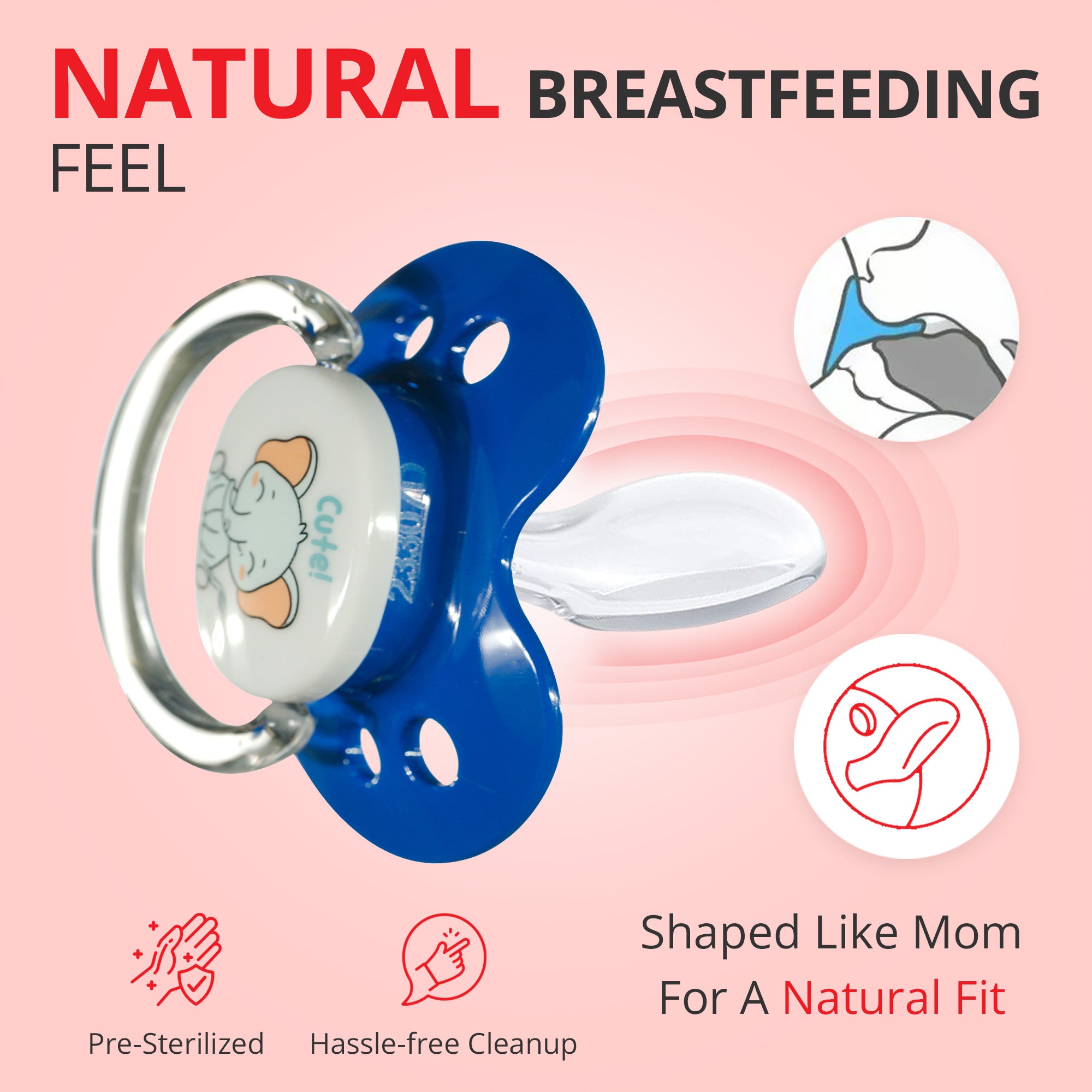 Binky® Orthodontic Pacifier With Snap On Cover - Wild and Cuddly Series  - Elephant and Tiger