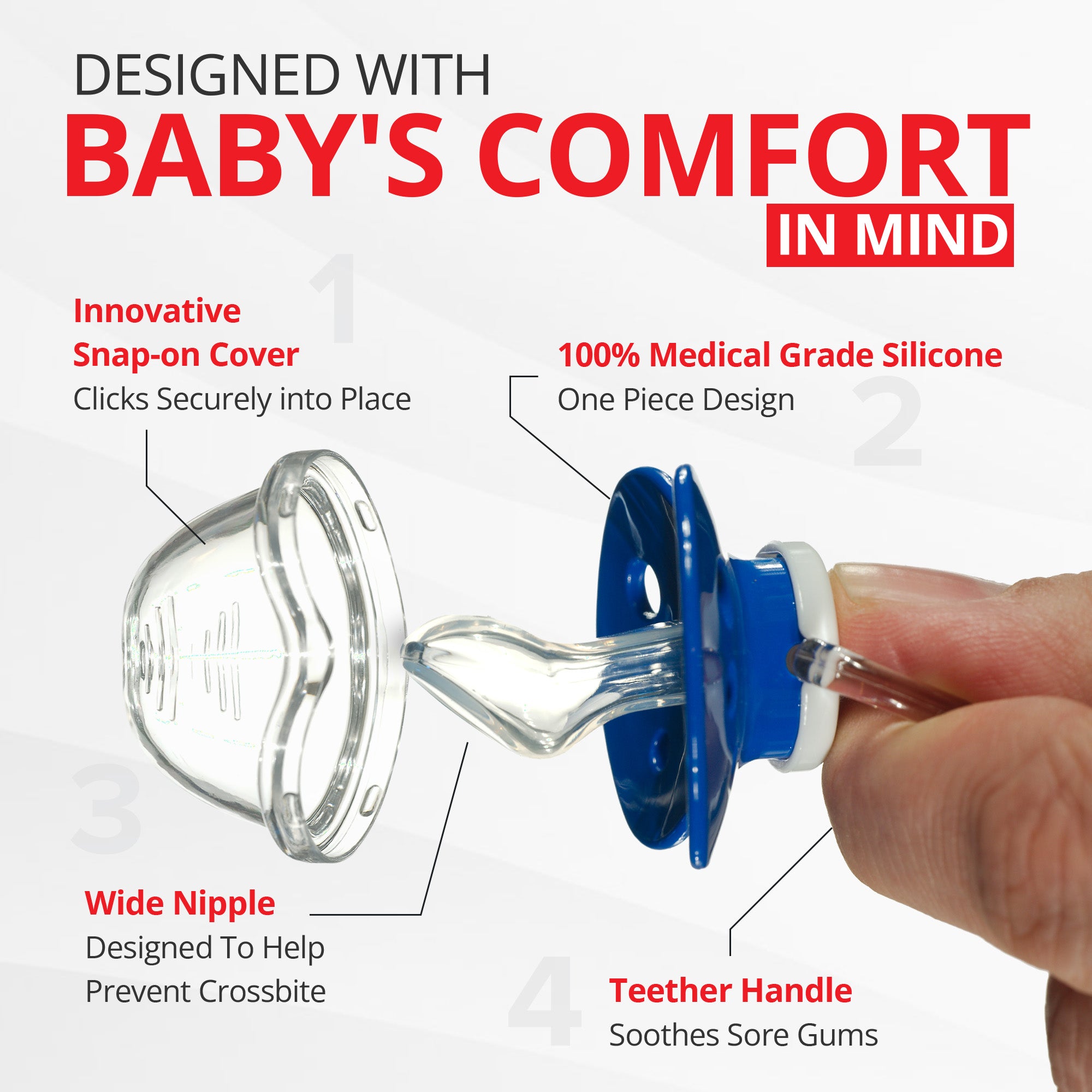 Binky® Orthodontic Pacifier With Snap On Cover - Wild and Cuddly Series  - Elephant and Tiger