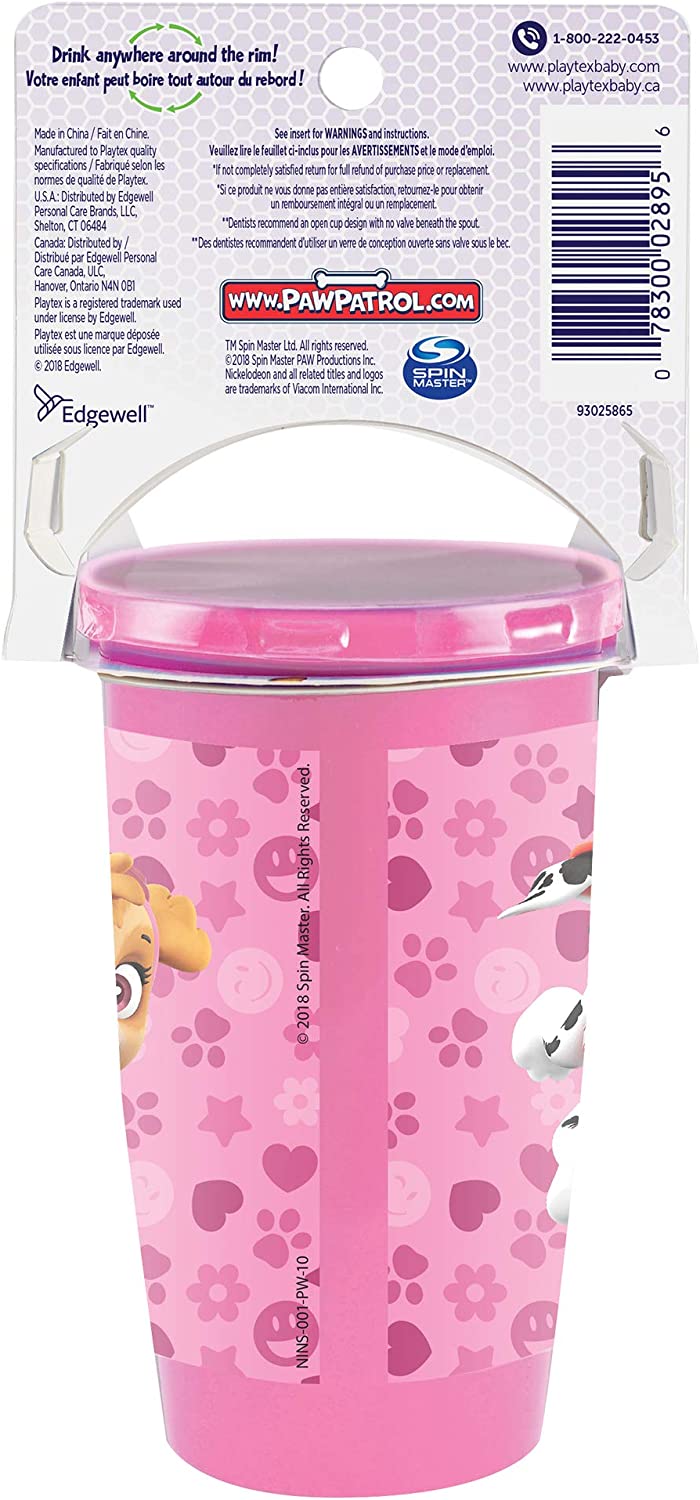 Paw Patrol Pink Playtex Spoutless Cups 10oz Stage 2 Girls 12m+ Sippy Cup