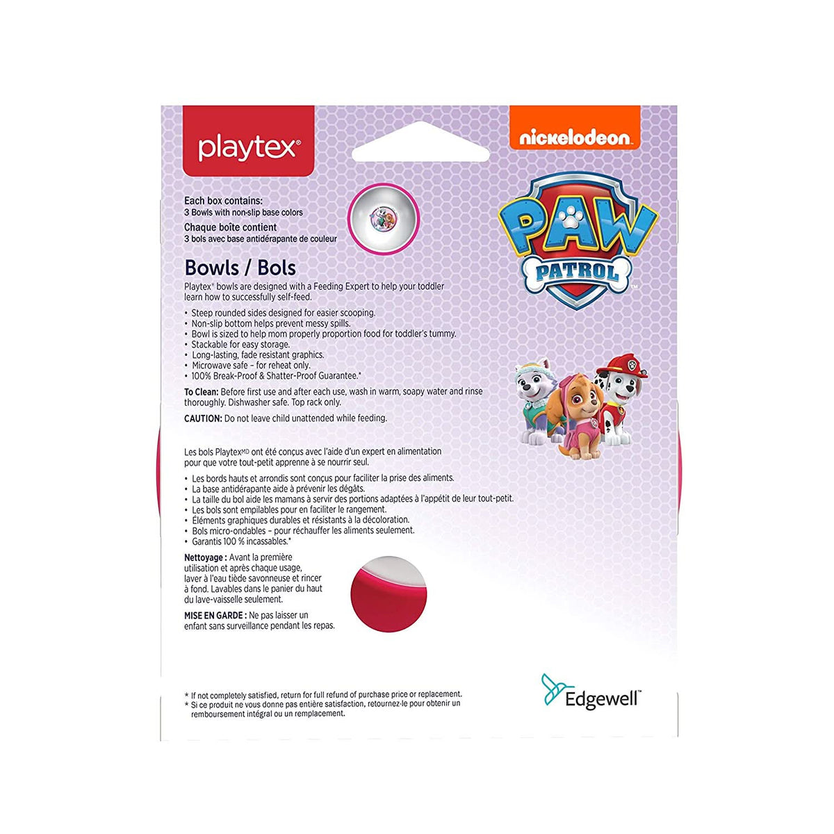 Playtex® Paw Patrol™ Never Fade, Never Peel 3 Pack Bowls  - PINK