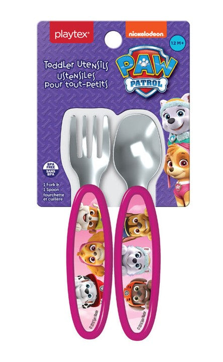 Lalo PAW Patrol Utensils - Toddler Fork and Spoon Set - Stainless Steel and  Silicone Ergonomic Toddler Utensils - Children Safe Flatware Set - 2